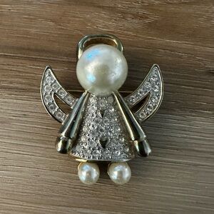 1990s Faux Pearl Angel Brooch